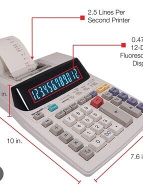 Sharp EL-1801V Ink Printing Calculator, 12-Digit LCD, AC Powered, Off-White